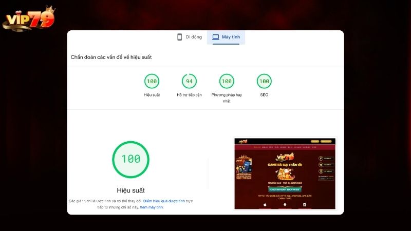 Tốc độ load game Vip79 trên máy tính